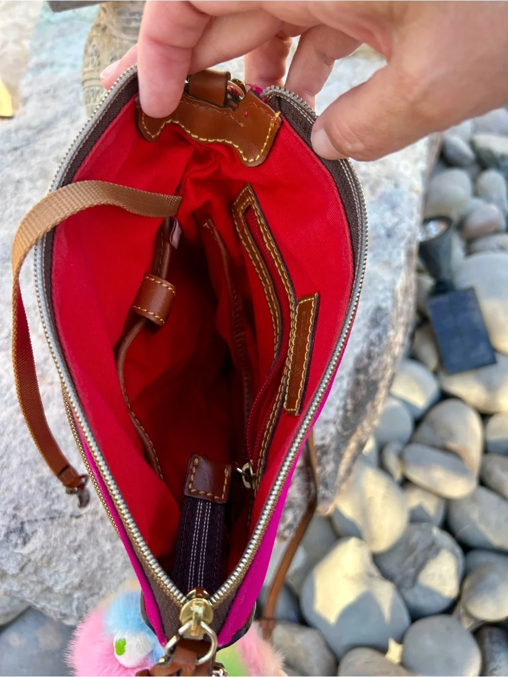 Dooney & Bourke Nylon Double Zip Crossbody Bag with New Rainbow LaBubu!